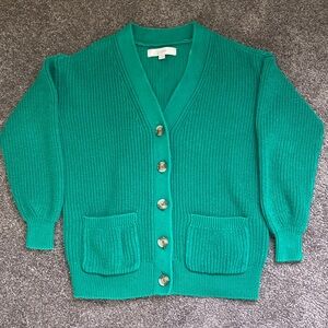 LOFT Bright Green Button-Up Cardigan